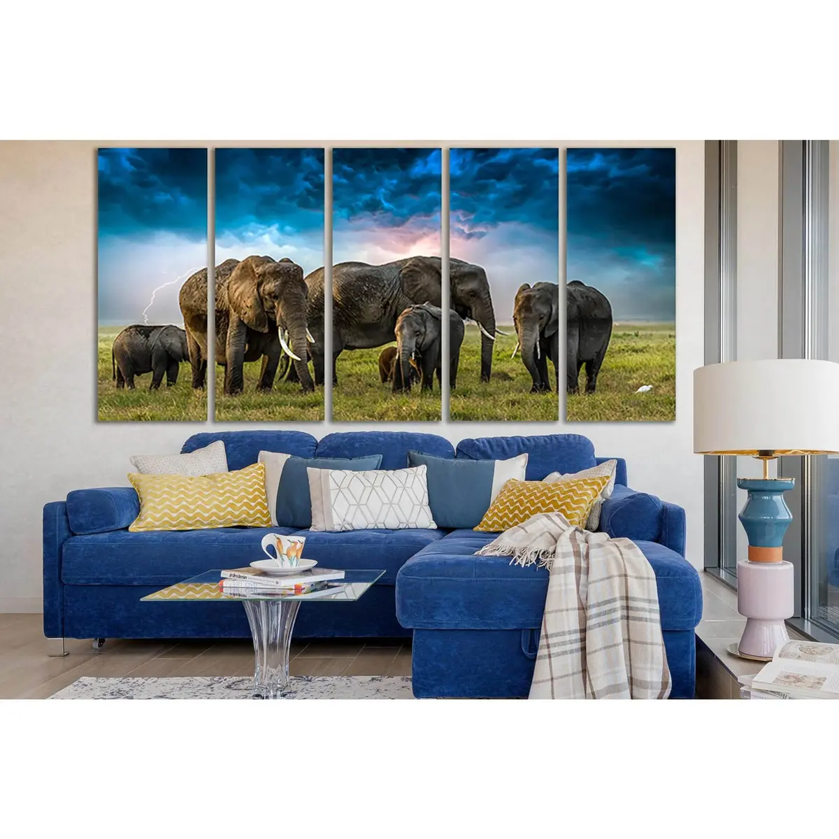 Elephant Herd in Natural Field Canvas Art – SL1017, Ready-to-Hang Premium Wall Decor