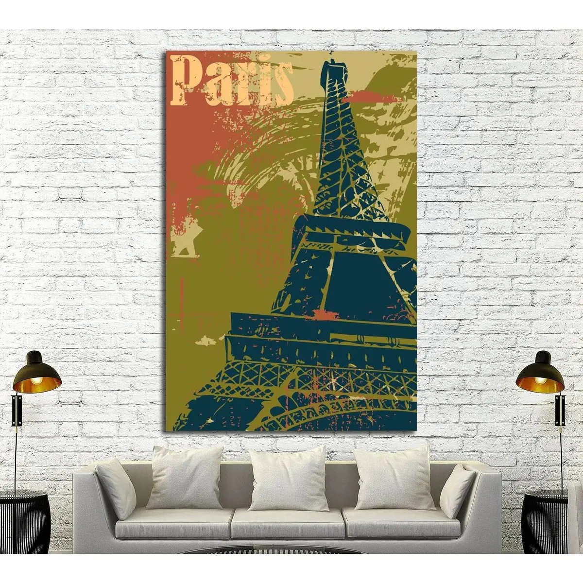 Grunge Style Eiffel Tower Layout №4524 Ready To Hang Canvas Print 1