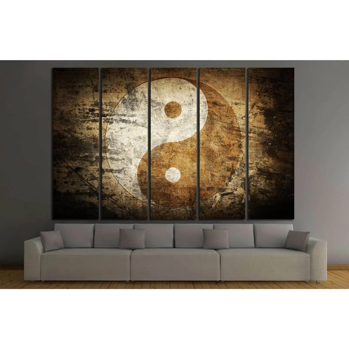 Grunge Yin Yang Canvas Wall Art – Ready-to-Hang Print #745 - Image 3