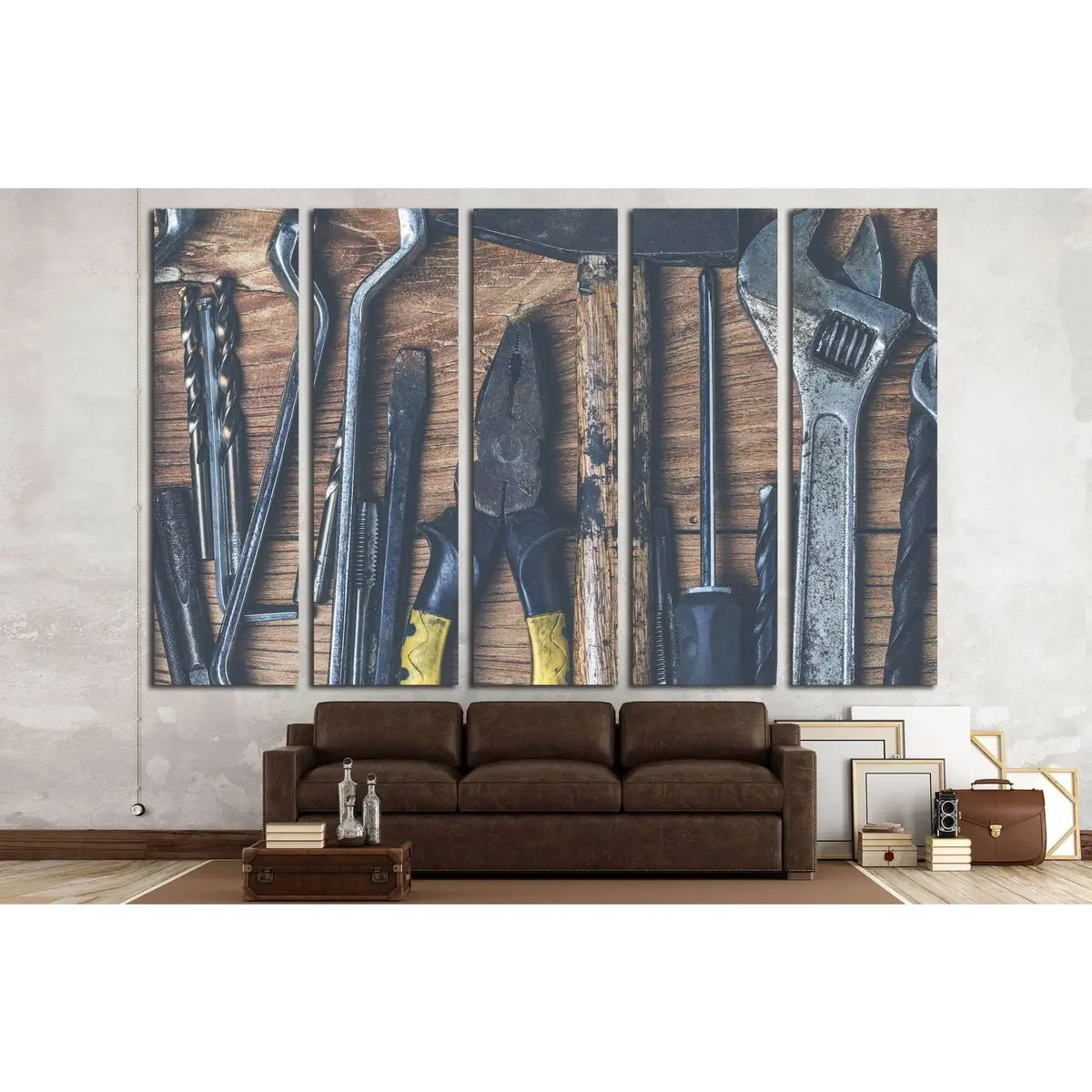 Rustic Hand Tools Canvas Art Print – Wooden Table Wall Decor, Ready-to-Hang - Image 3