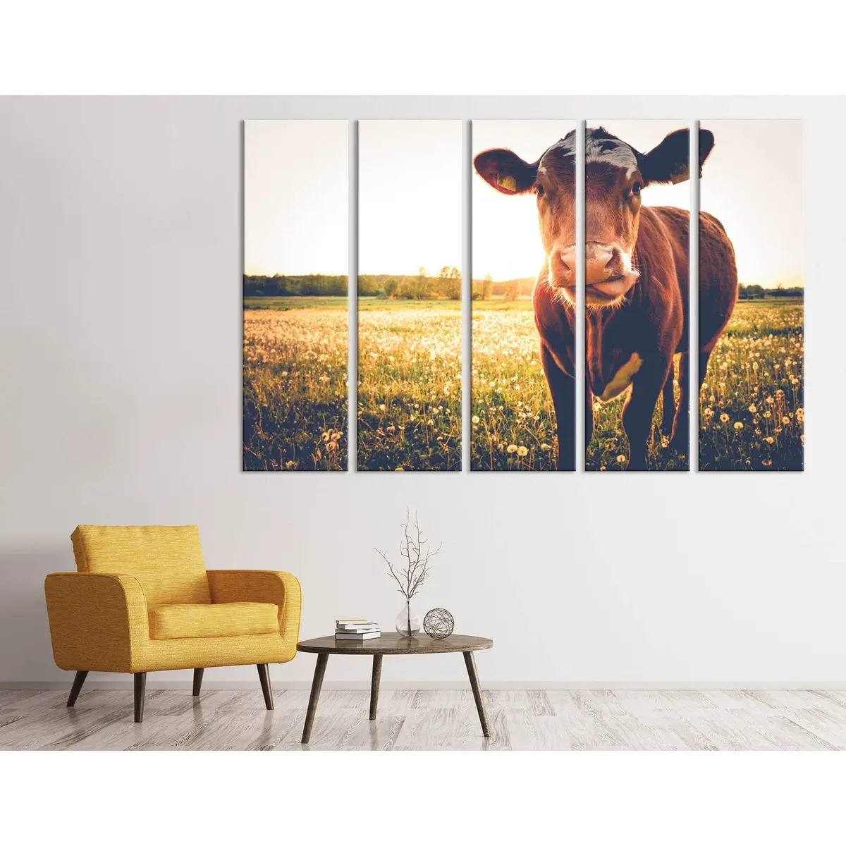 Joyful Cow at Sunset in a Meadow – Ready-to-Hang Canvas Wall Art #04239