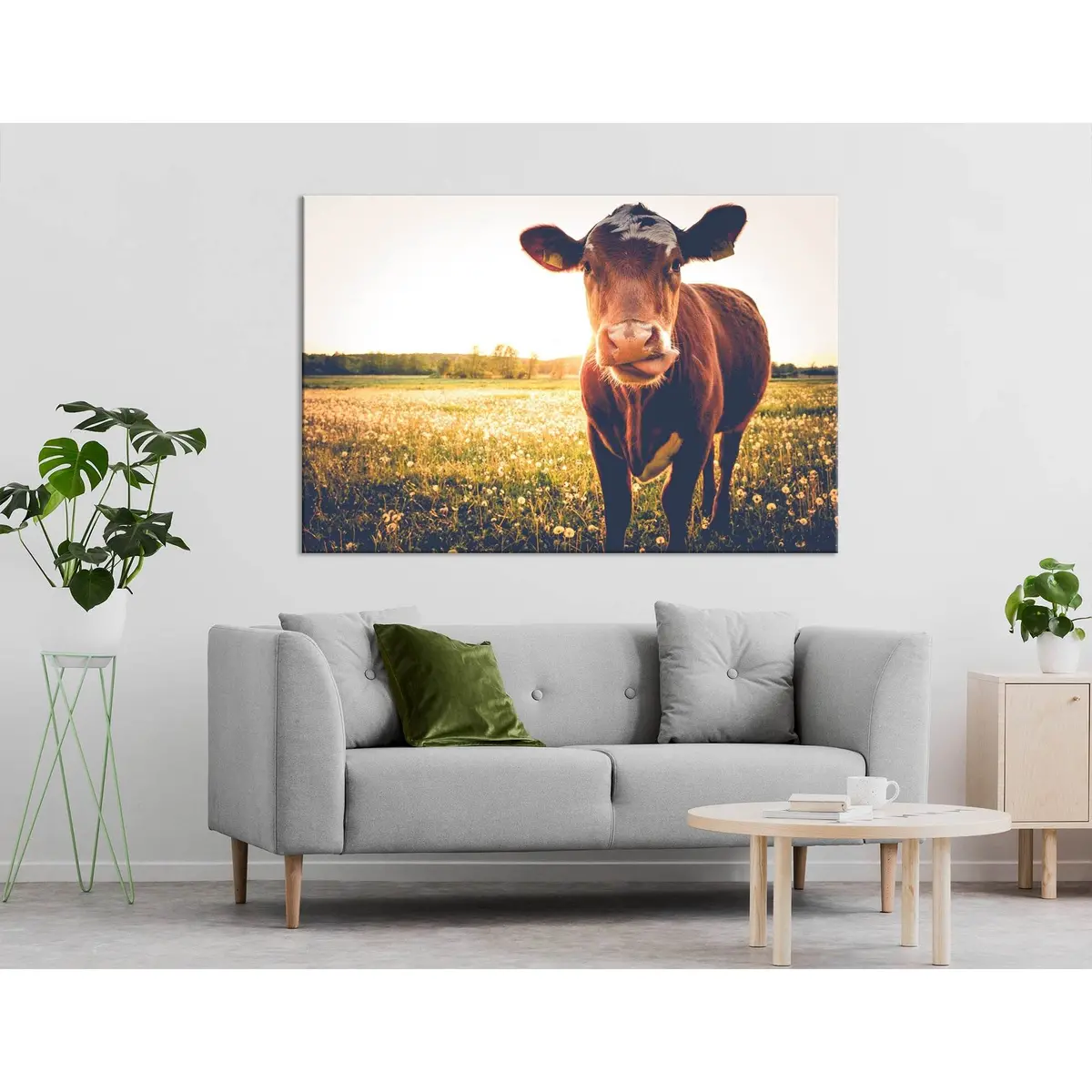 Happy Cow On A Meadow During Sunset №04239 Ready To Hang Canvas Print 3