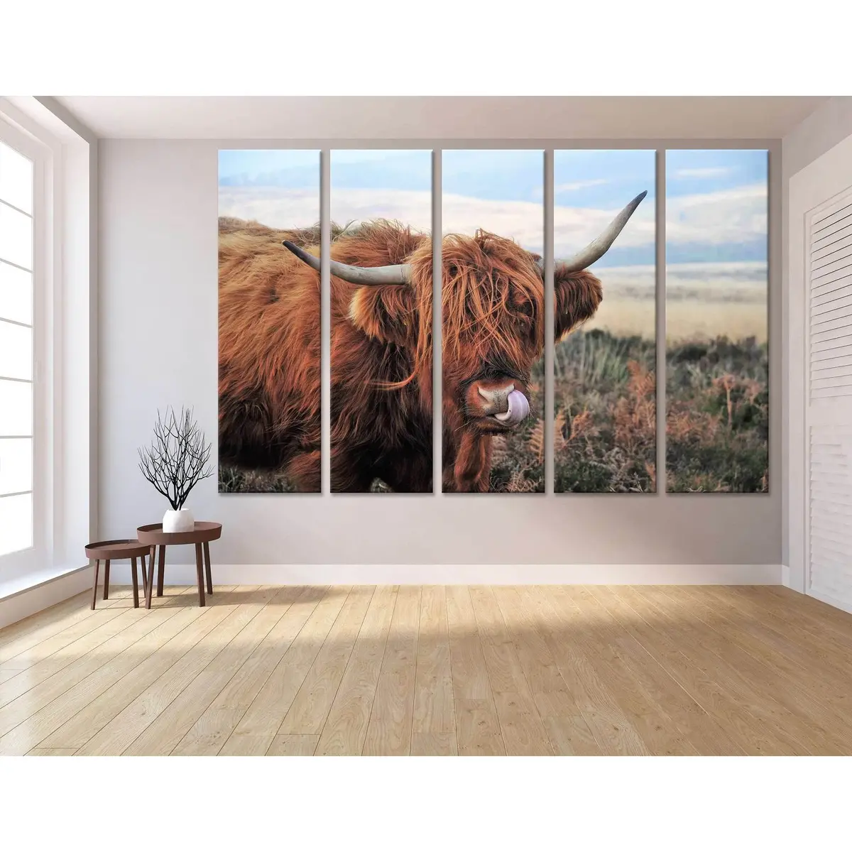 Scottish Highland Cow Canvas Wall Art – Rustic Moorland Landscape Print, Ready to Hang - Image 3