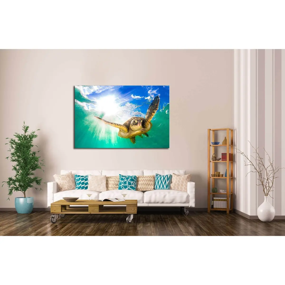 Hawaiian Green Sea Turtle Cruising In The Warm Waters Of The Pacific Ocean In Hawaii №2355 Ready To Hang Canvas Print 3