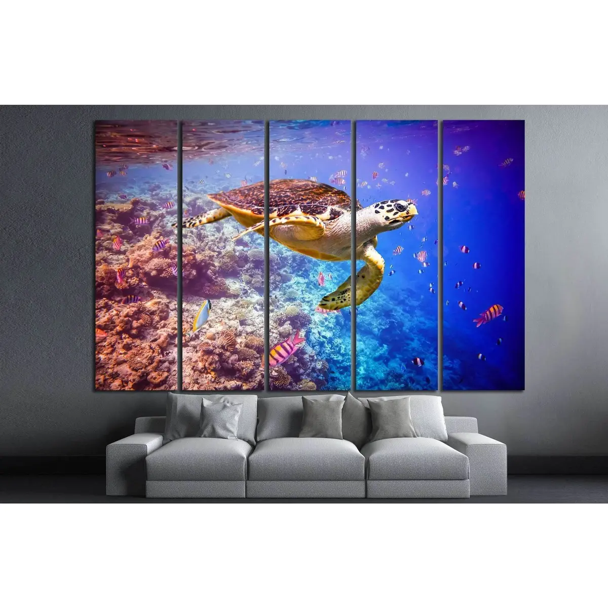 Hawksbill Turtle, Maldives, Ocean Coral Reef №1398 Ready To Hang Canvas Print 2