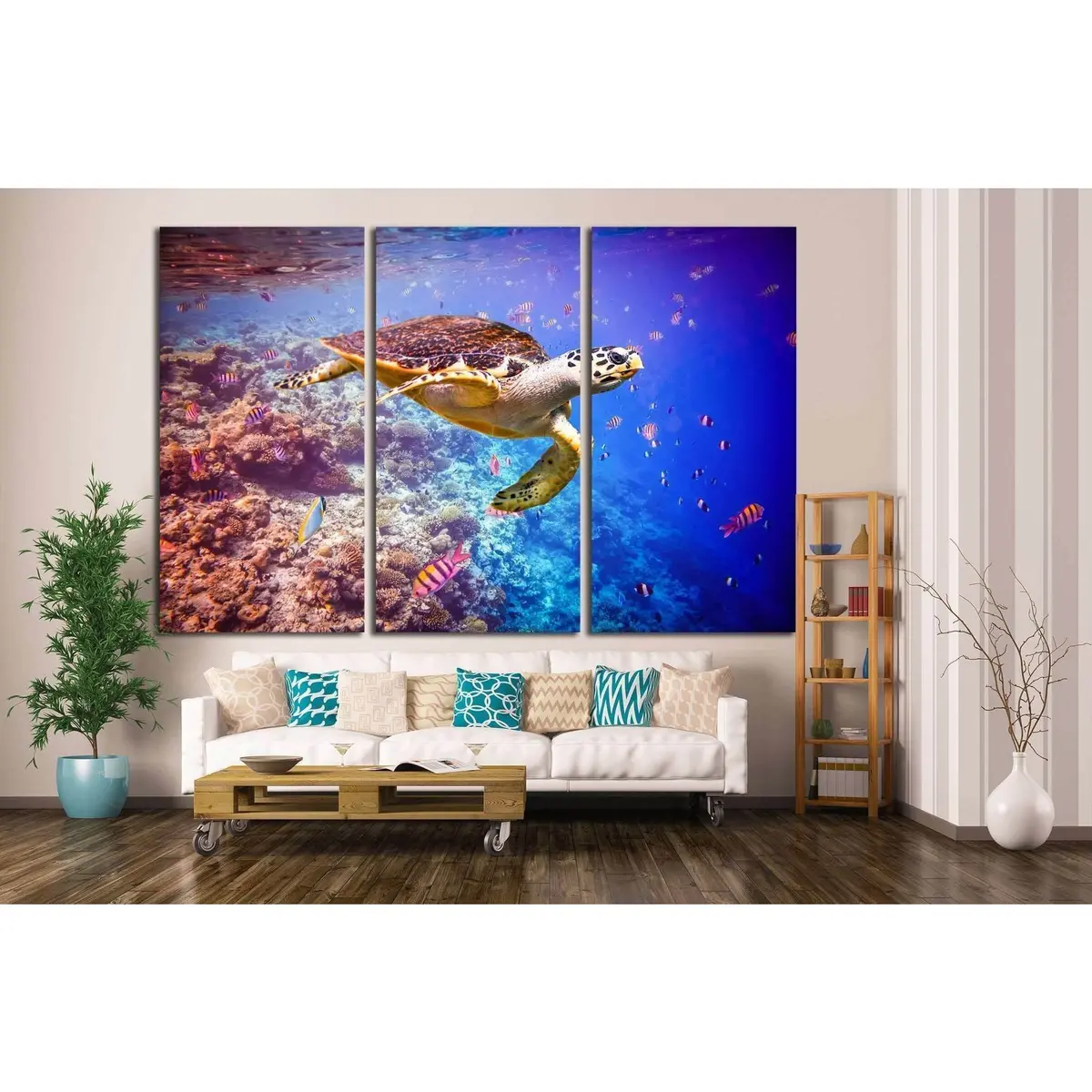 Hawksbill Turtle, Maldives, Ocean Coral Reef №1398 Ready To Hang Canvas Print 3