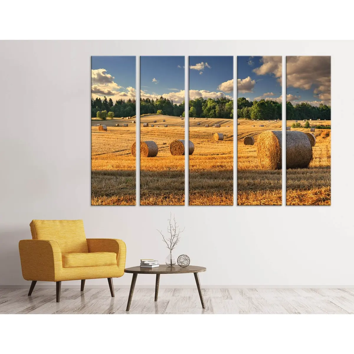 Polish Countryside Haystacks Canvas Art Print – Golden Field Wall Decor, Ready to Hang