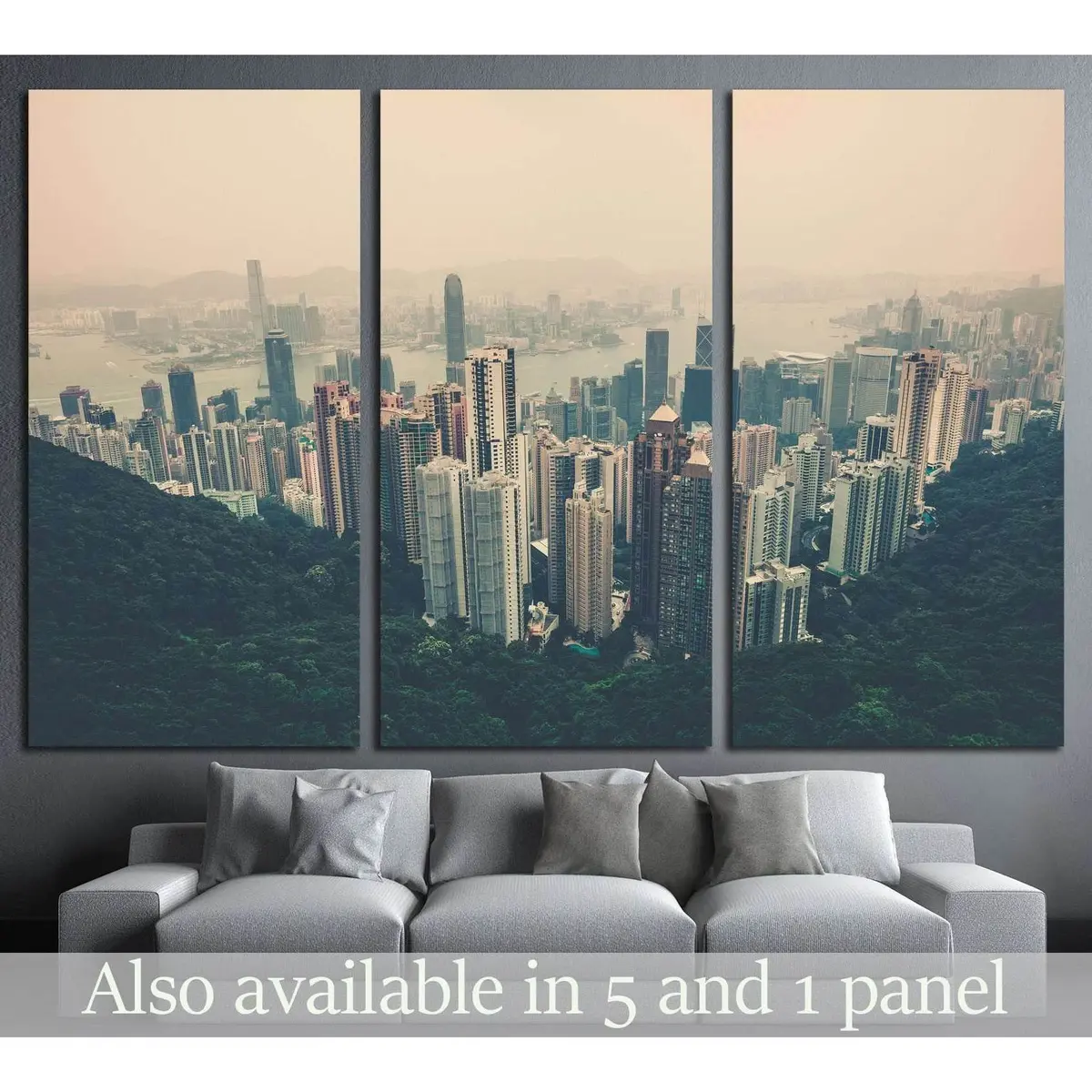 Haze Hong Kong Downtown View From Victoria Peak. Filtered Shot №2314 Ready To Hang Canvas Print 5