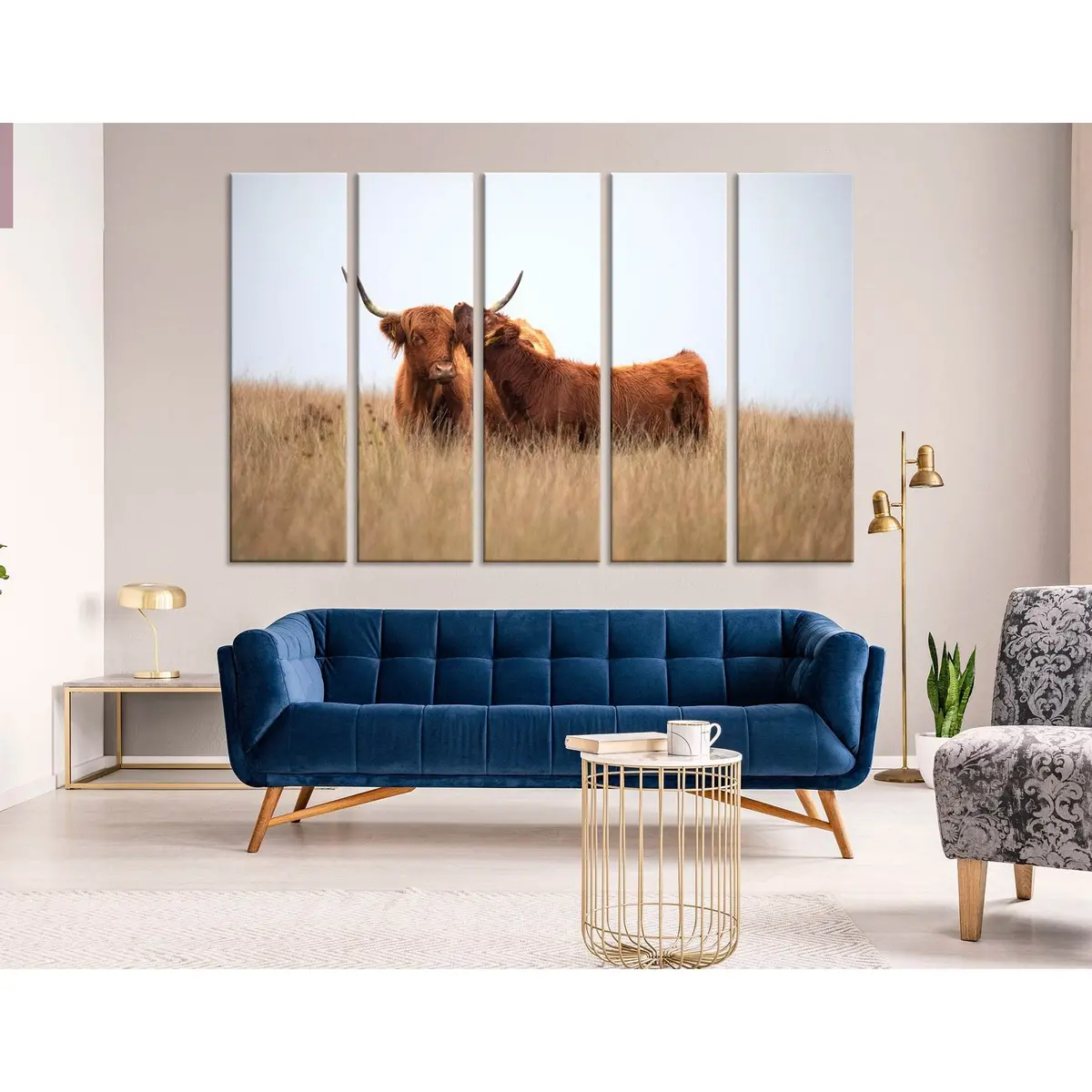 Highland Cow and Calf Field Scene #04251 – Premium Ready-to-Hang Canvas Art