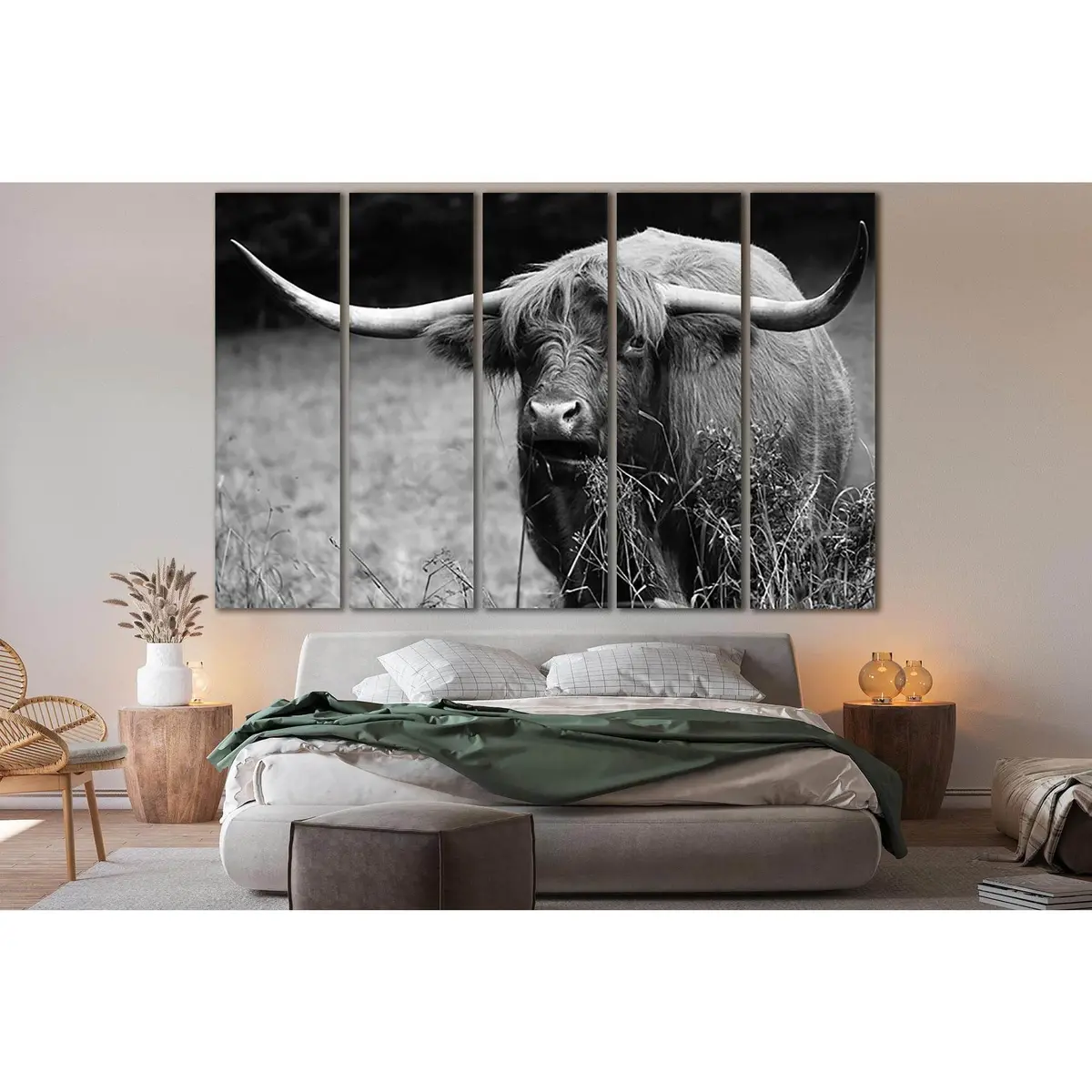 Black-and-White Highland Cow Canvas Art Print №SL867 — Ready-to-Hang Wall Decor - Image 3