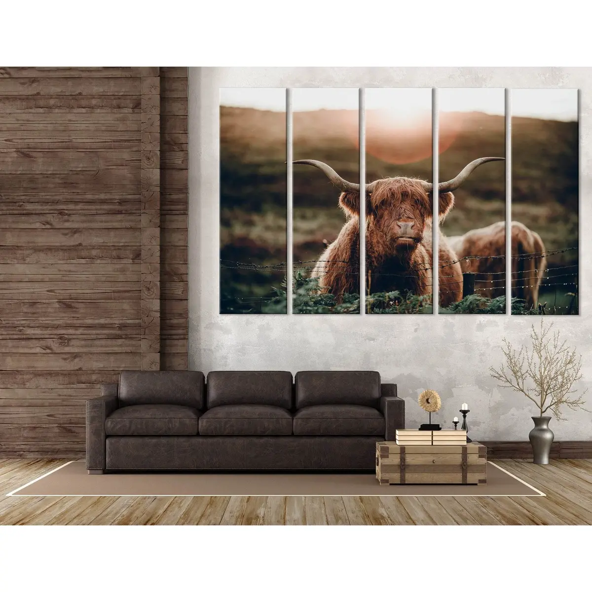 Premium Ready-to-Hang Canvas Print of a Highland Cow in a Scenic Field