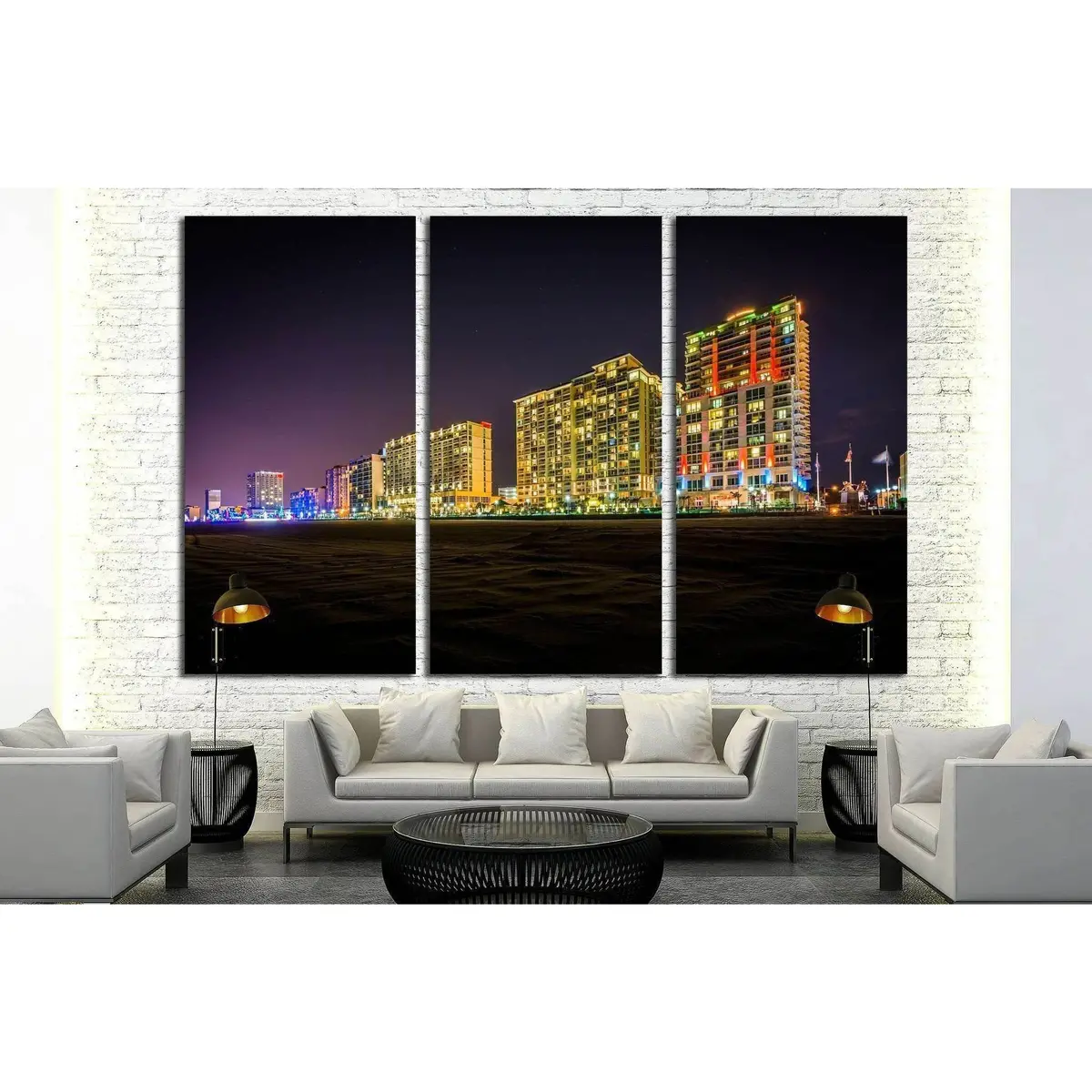 Highrise Hotels On The Oceanfront At Night, In Virginia Beach, Virginia №1742 Ready To Hang Canvas Print 5