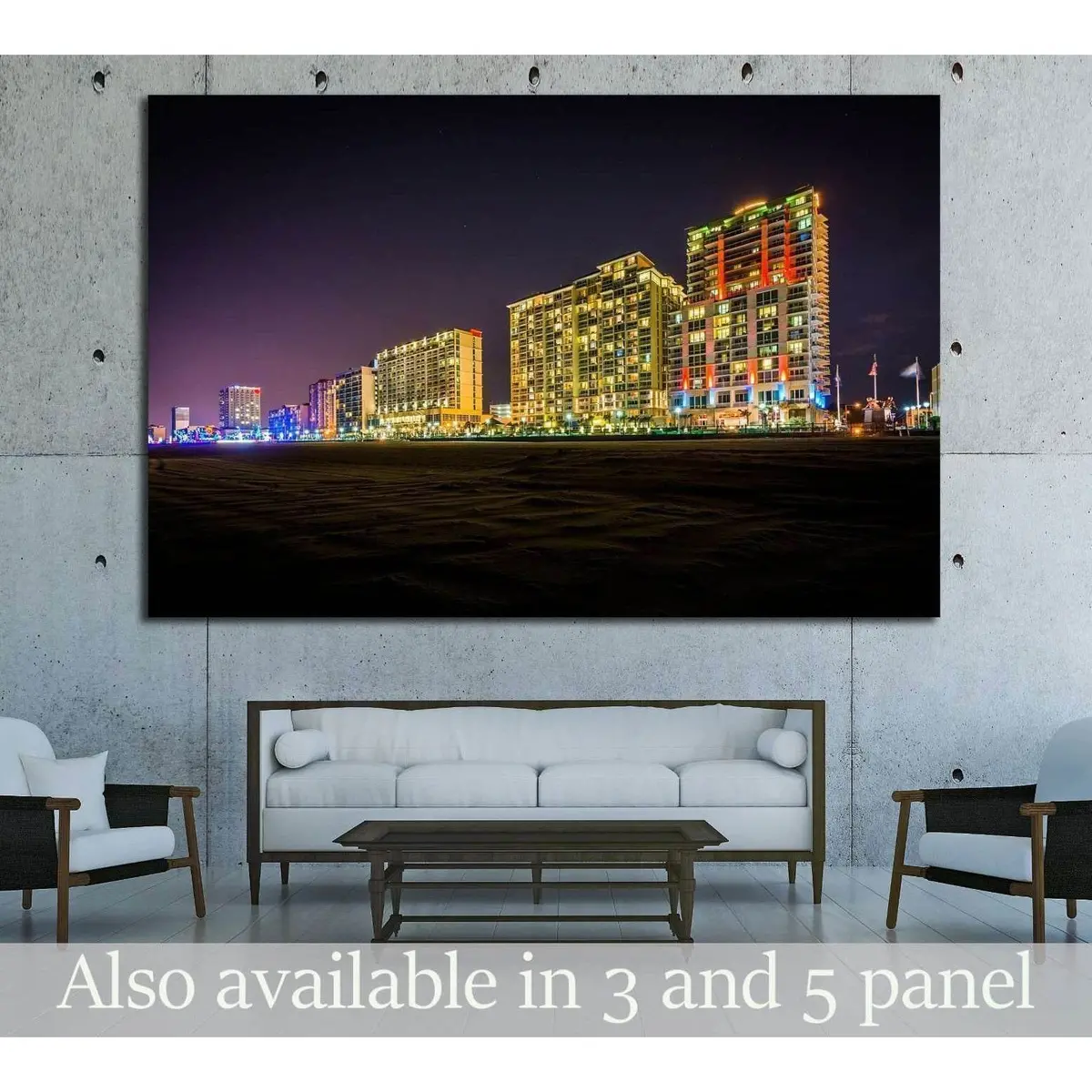 Highrise Hotels On The Oceanfront At Night, In Virginia Beach, Virginia №1742 Ready To Hang Canvas Print 1