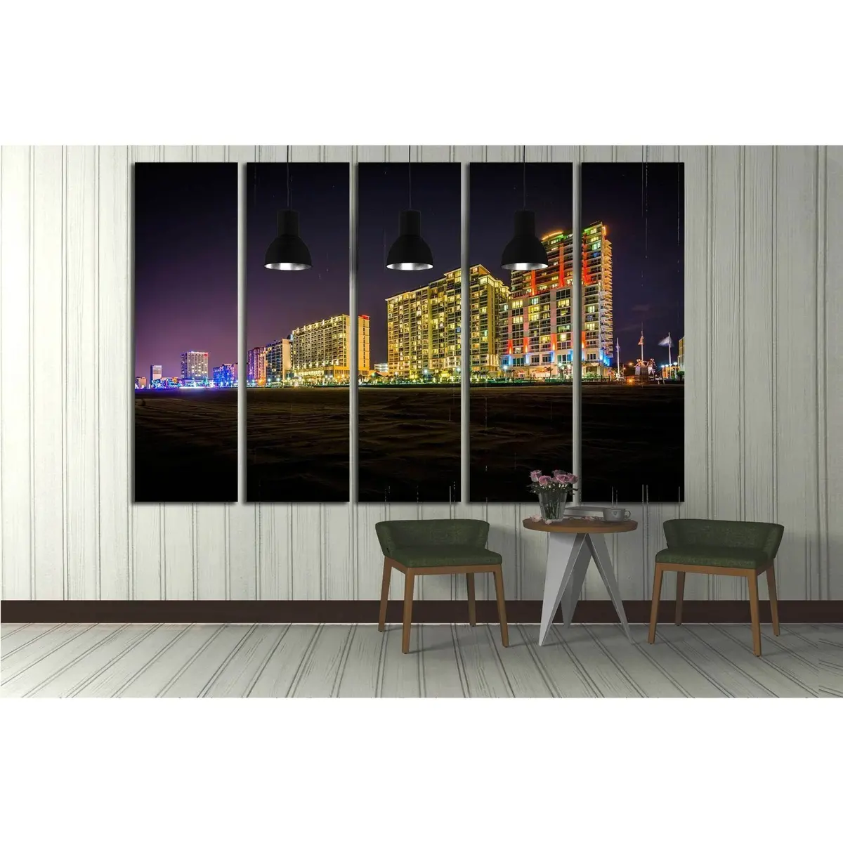 Nighttime Oceanfront High-Rise Hotels in Virginia Beach – Ready-to-Hang Canvas Print #1742 - Image 3