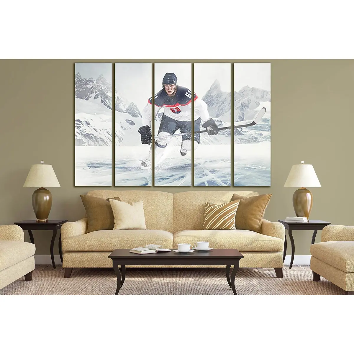 Mountain Landscape Hockey Athlete Canvas Wall Art №SL953 – Premium Ready-to-Hang Print - Image 3
