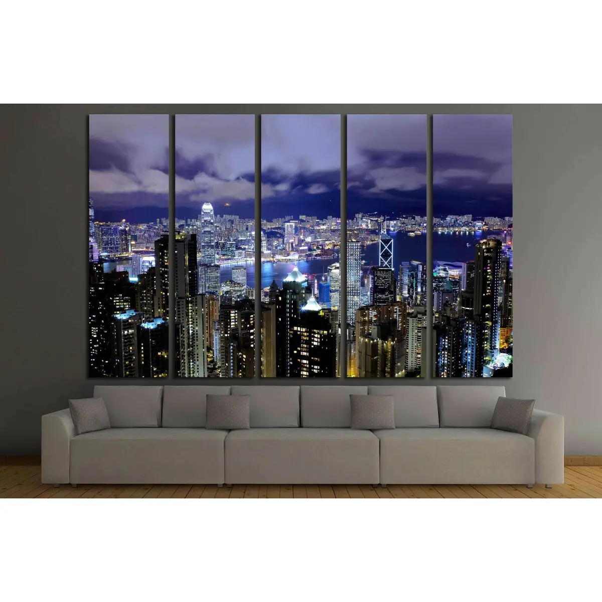 Hong Kong Night Cityscape Canvas Art Print №2606 - Image 3