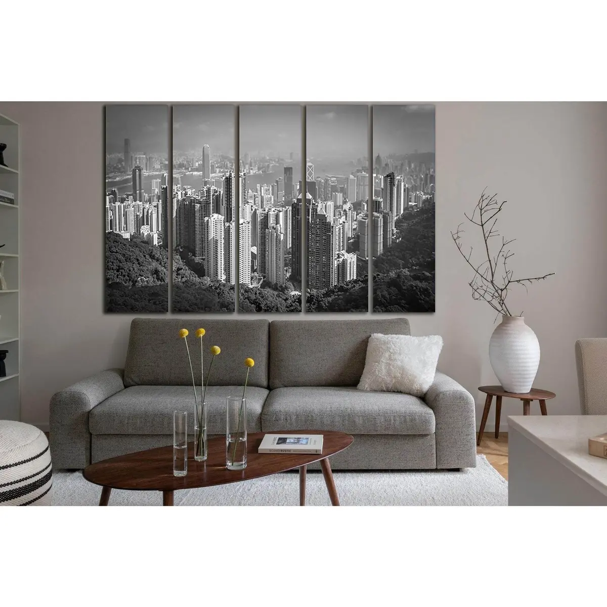 Hong Kong City Black & White Canvas Wall Art – Pre-Hung, Ready-to-Display Print SL863 - Image 3