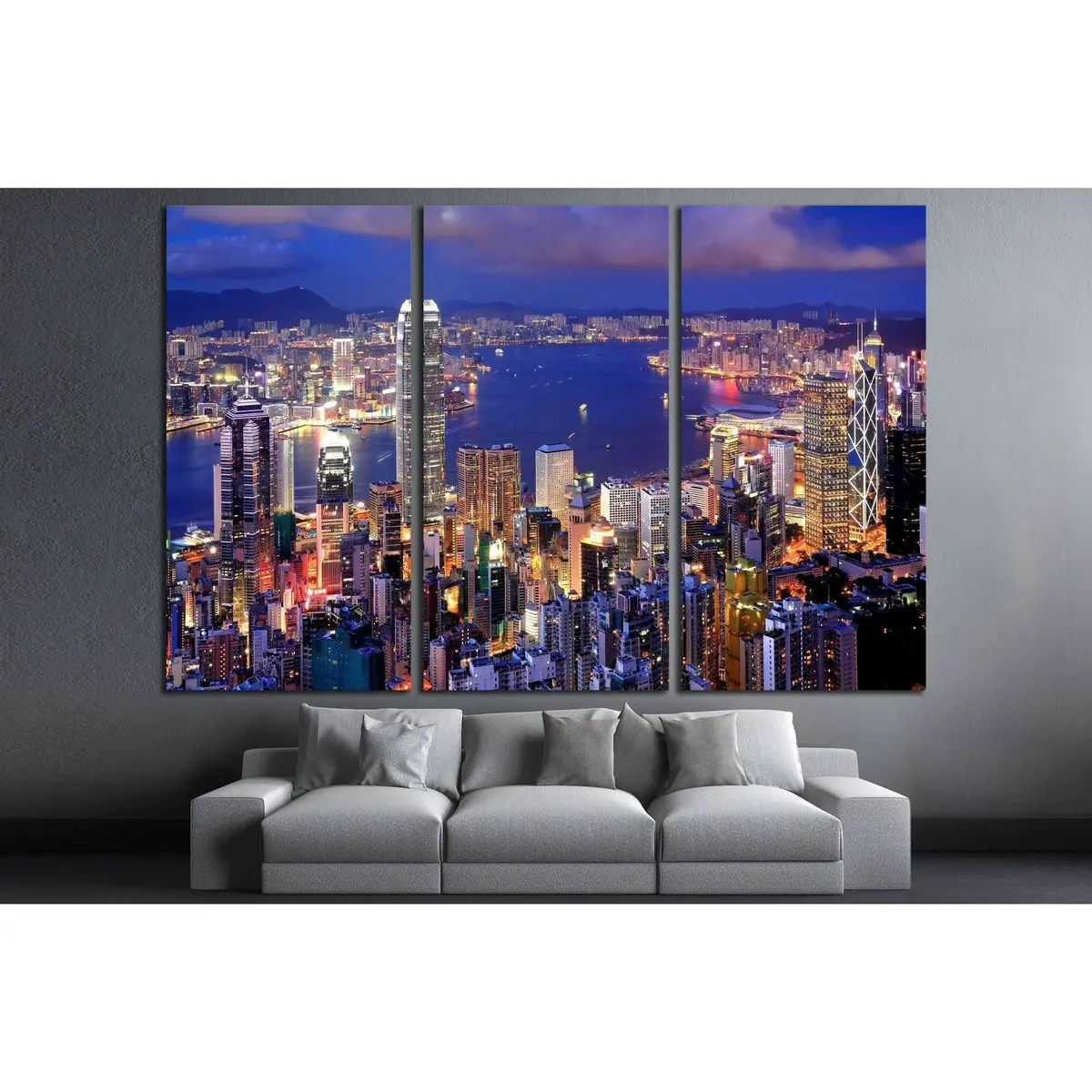 Hong Kong Cityscape At Night №2232 Ready To Hang Canvas Print 5