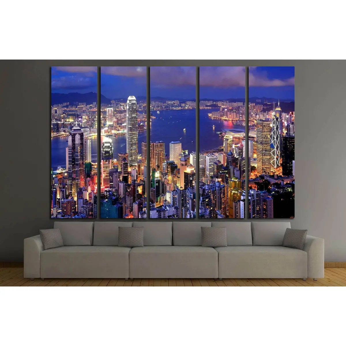Hong Kong Night Cityscape Canvas Art Print №2232 - Image 3