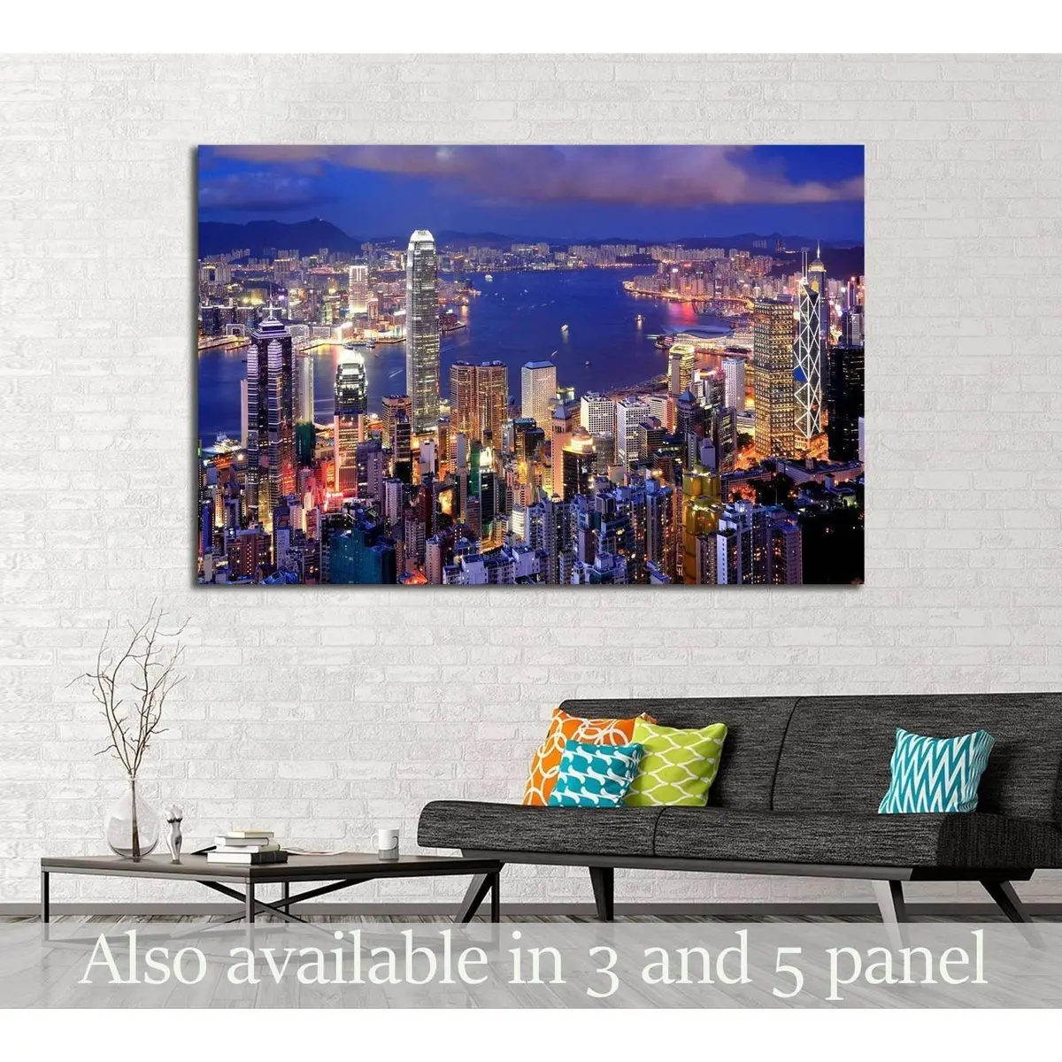 Hong Kong Cityscape At Night №2232 Ready To Hang Canvas Print 1