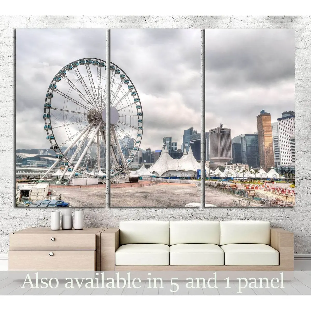 Hong Kong Skyline At Downtown Central Pier Overlooking Victoria Harbor №2330 Ready To Hang Canvas Print 5