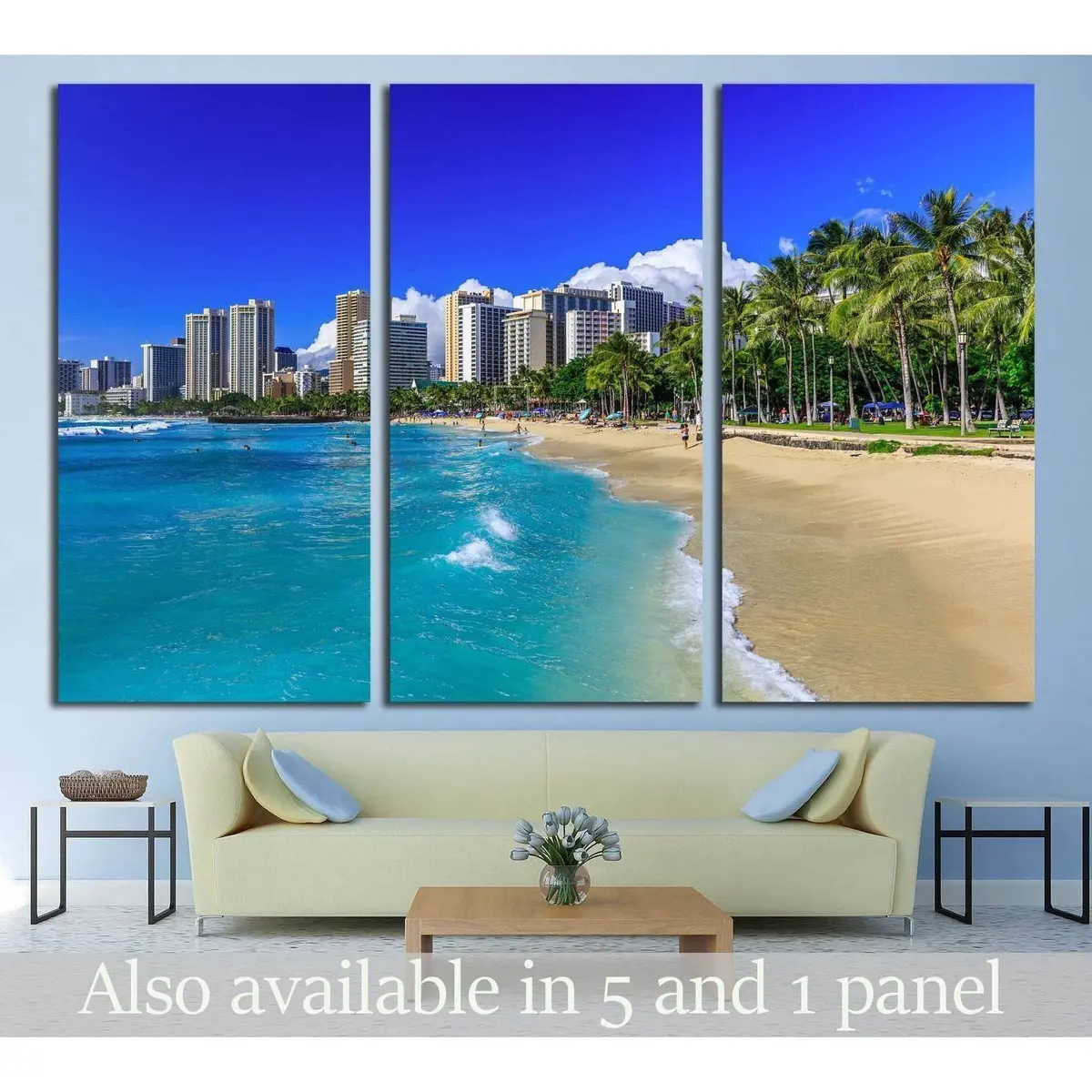 Honolulu, Hawaii. Waikiki Beach And Honolulu's Skyline №2302 Ready To Hang Canvas Print 5