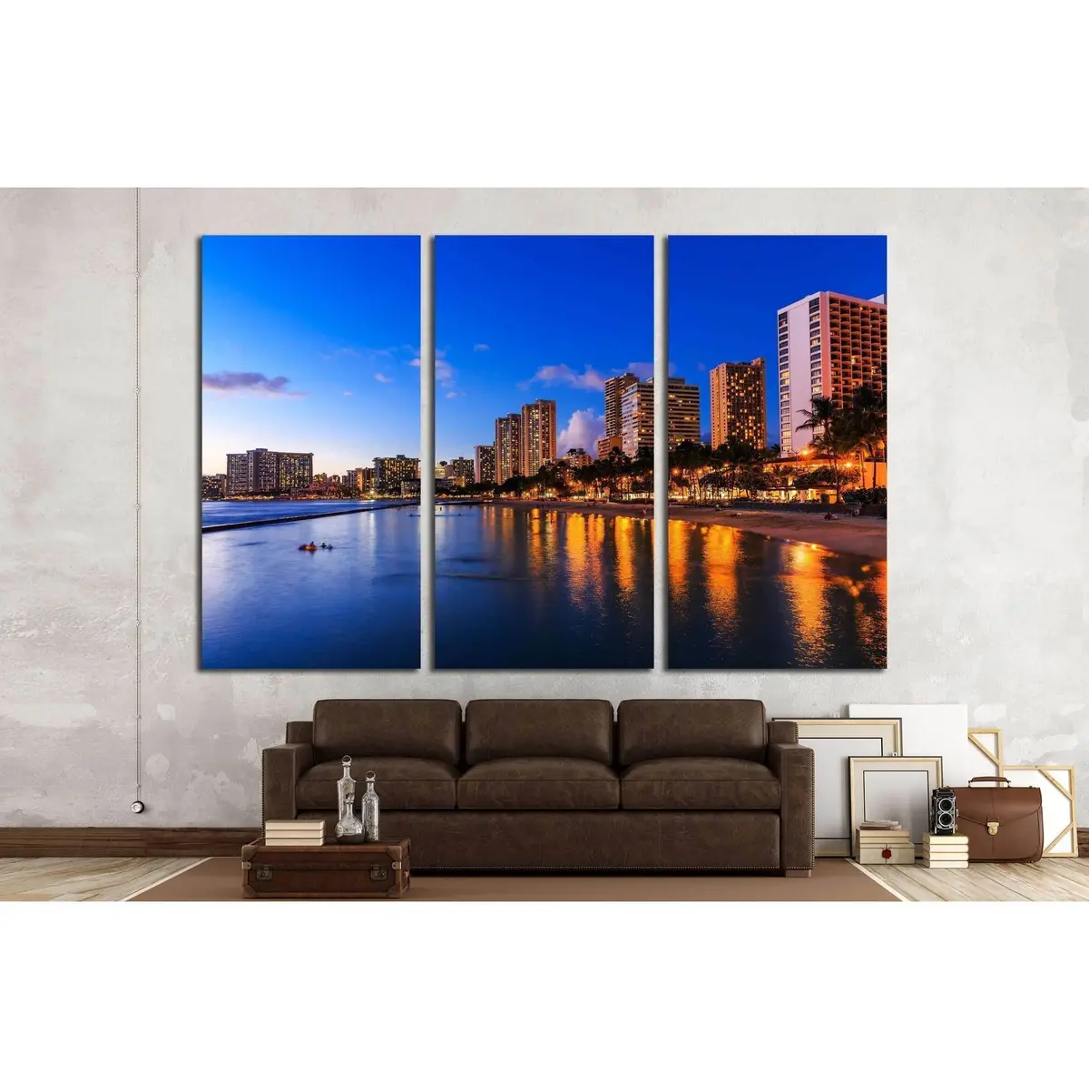 Honolulu Skyline And Waikiki Beach At Twilight, Hawaii. Usa №2301 Ready To Hang Canvas Print 5