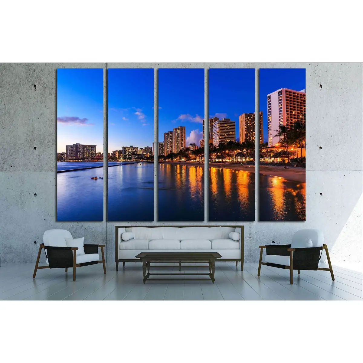 Ready-to-Hang Twilight Canvas Print of Honolulu Skyline and Waikiki Beach, Hawaii - Image 3