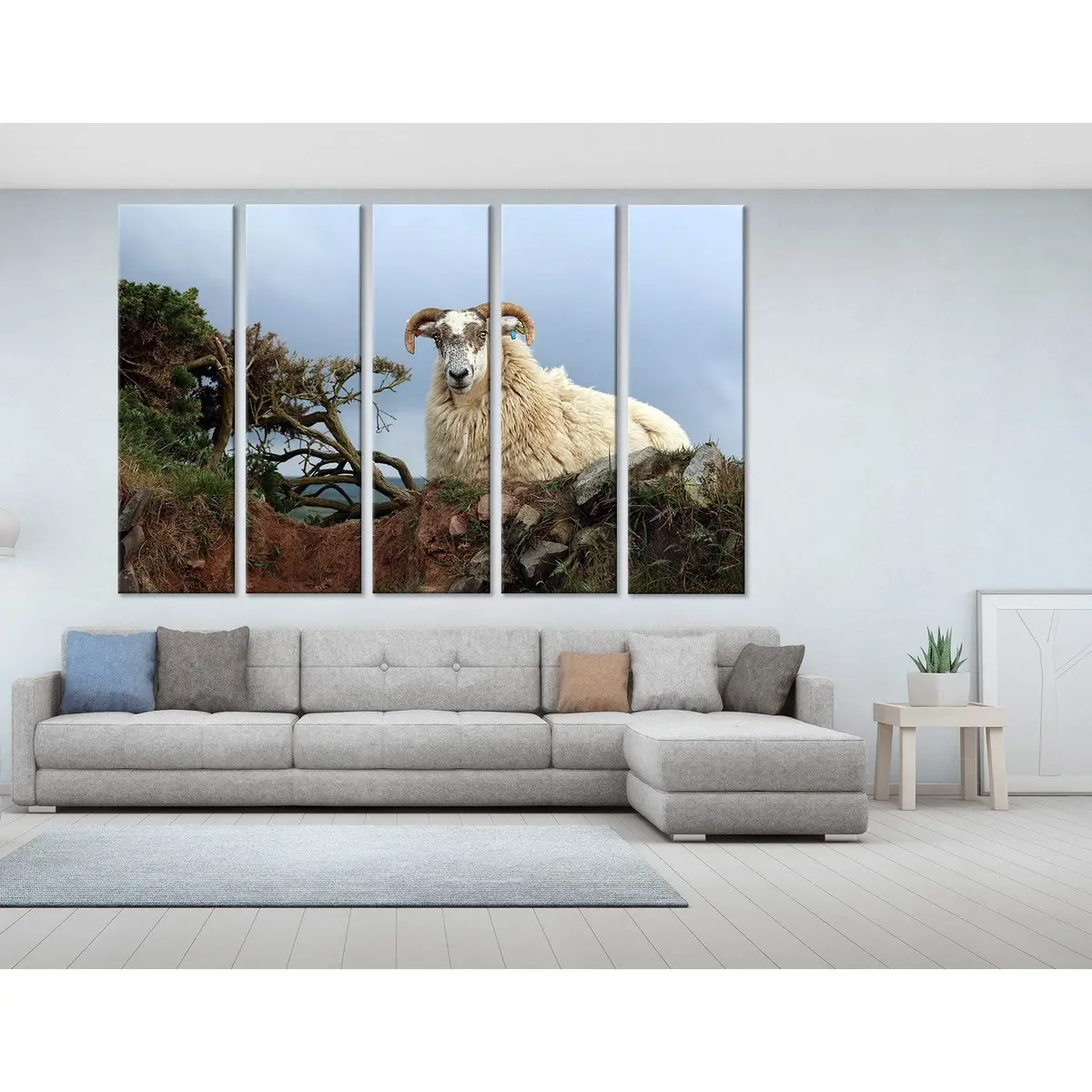 Wild Sheep on Rocky Outcrop Canvas Wall Art – Ready-to-Hang Print #04249