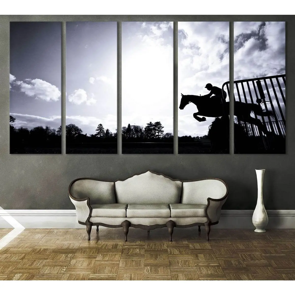 Equestrian Racing Canvas Art Print #650 – Pre-Strung Ready-to-Hang Wall Decor
