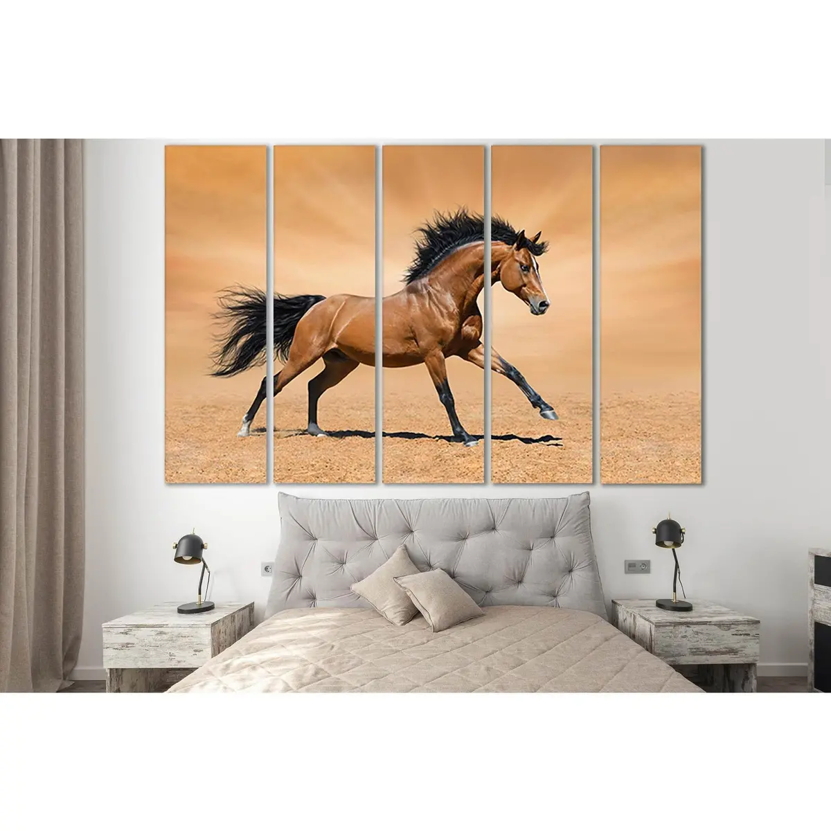 Elegant Galloping Horse on Sandy Beach Canvas Wall Art – Ready-to-Hang, SL1035