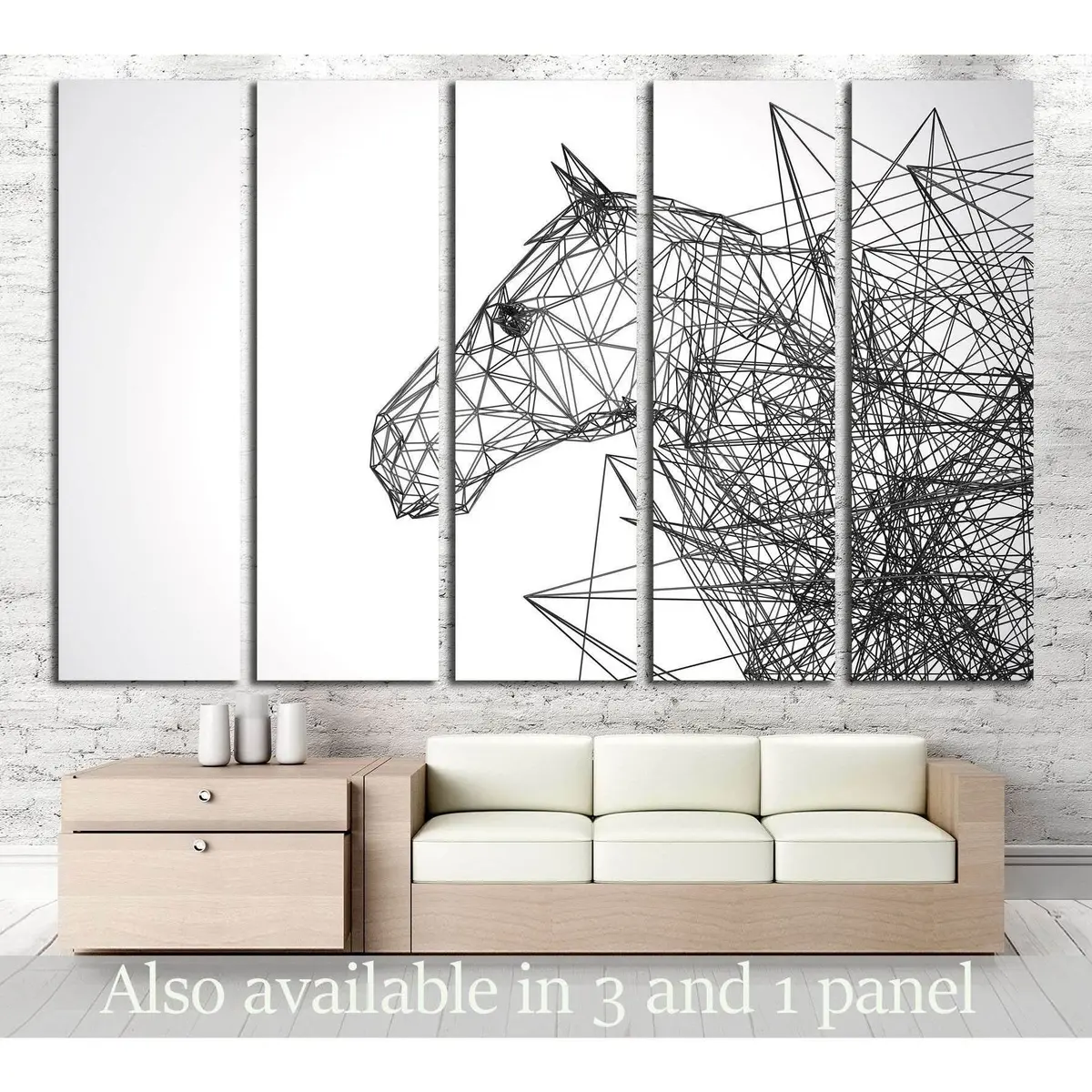 Stylized Low-Poly Horse Wireframe Canvas Print – Modern Connection Concept Wall Art