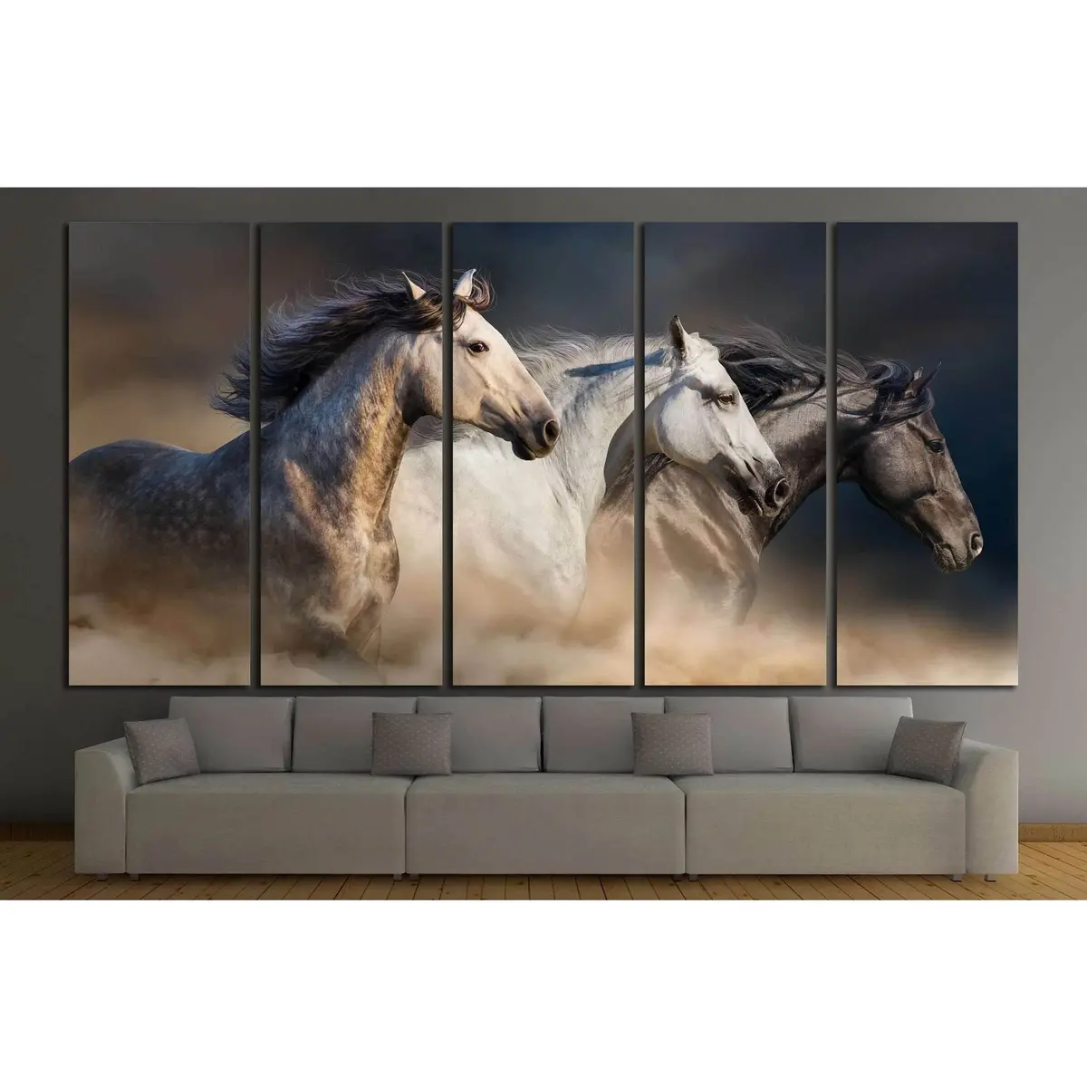 Majestic Galloping Horses with Flowing Manes Amid Desert Dust – Ready-to-Hang Canvas Wall Art #1326 - Image 3