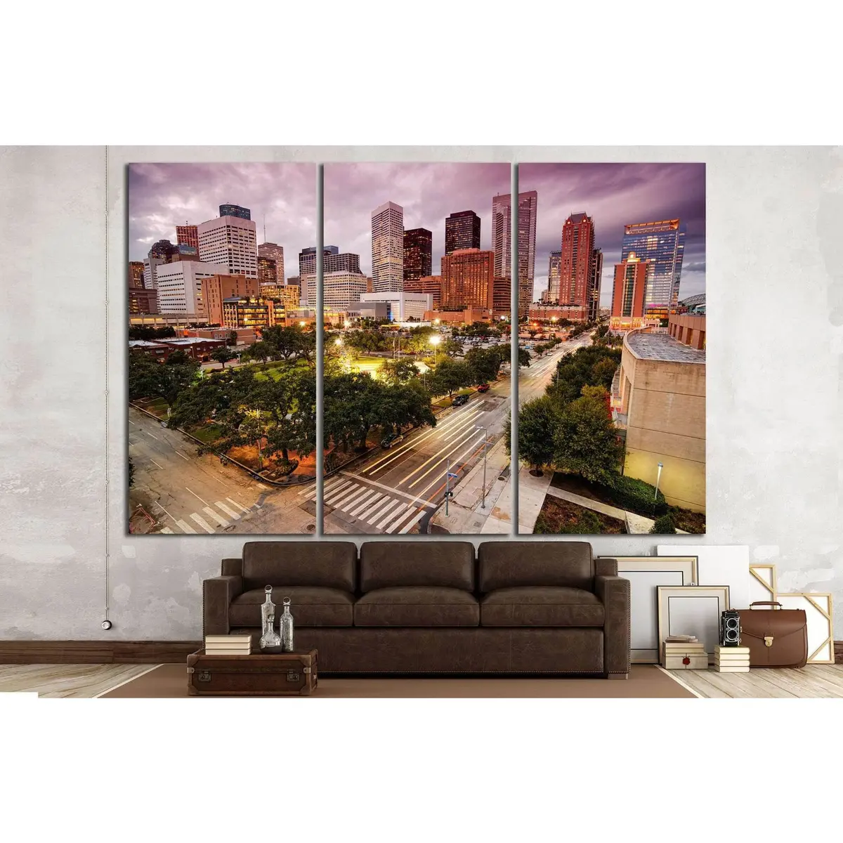 Houston Skyline At Dusk №889 Ready To Hang Canvas Print 5