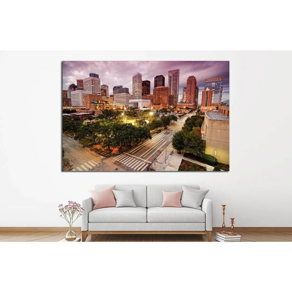 Houston Skyline At Dusk №889 Ready To Hang Canvas Print 3