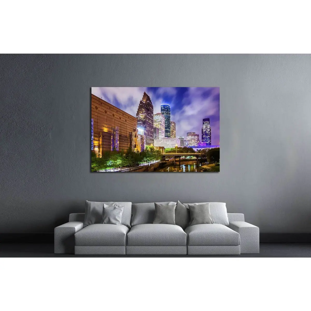 Houston, Texas Downtown Cityscape At Night №2075 Ready To Hang Canvas Print 3