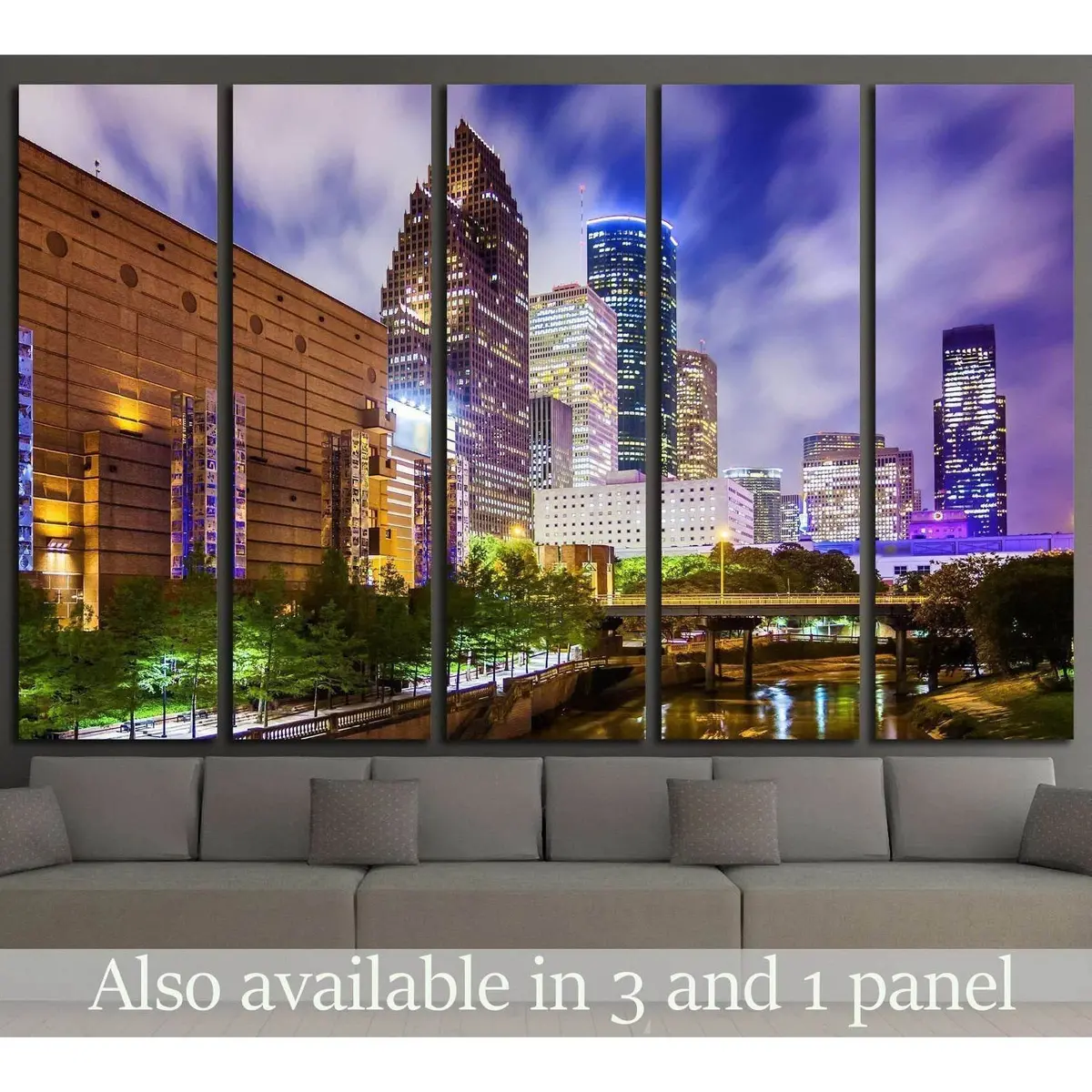 Houston Downtown Night Skyline Canvas Art Print #2075