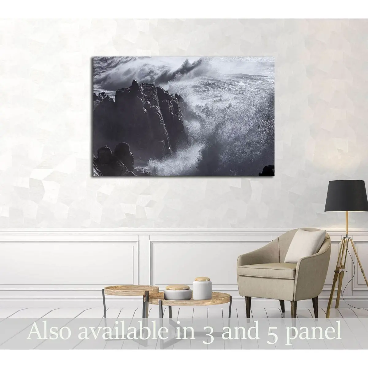 Huge And Violent Sea Waves Against The Small Cape Of Sao Paio, Labruge, Northern Portuga №2916 Ready To Hang Canvas Print 1