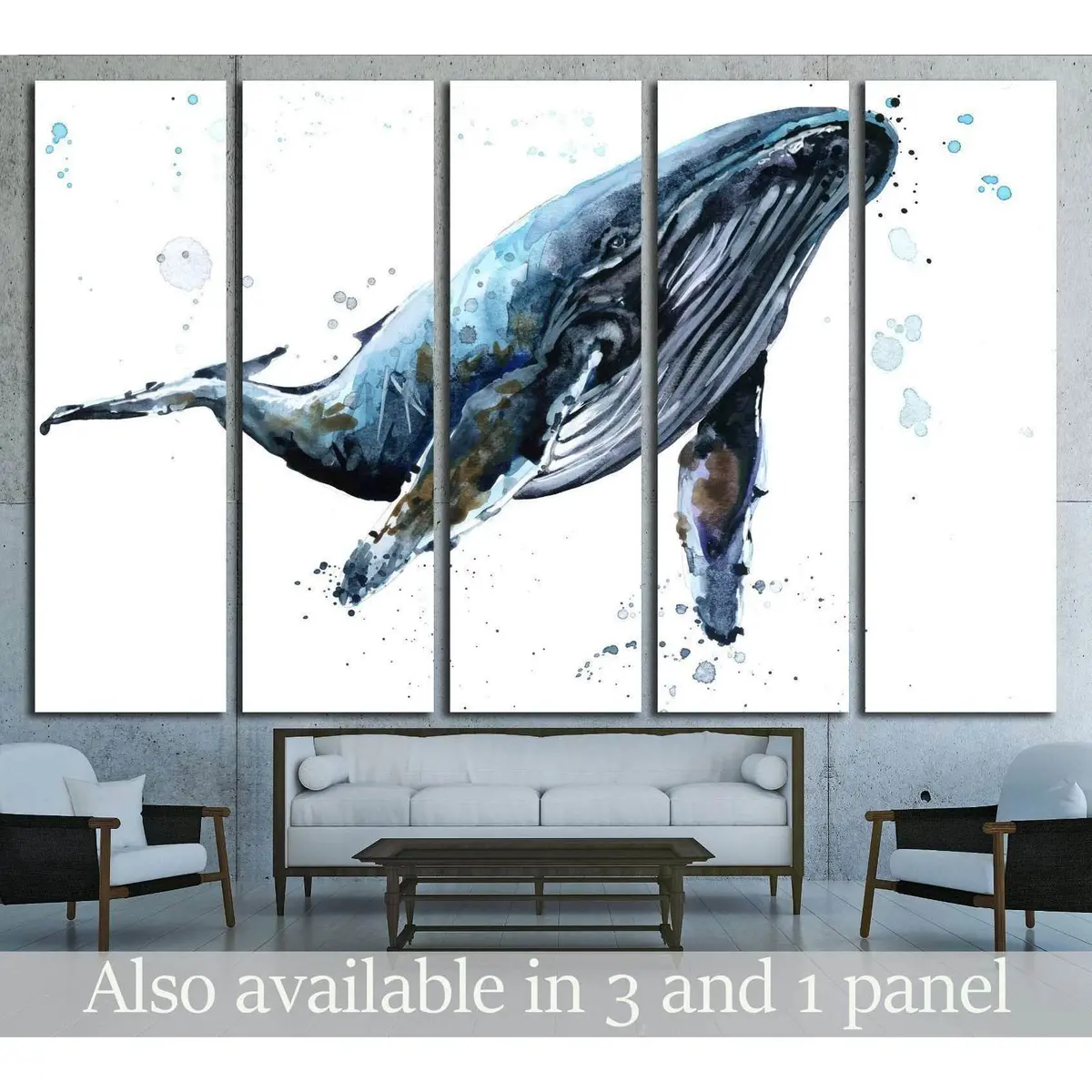 Humpback Whale Watercolor Illustration. Underwater Fauna №1835 Ready To Hang Canvas Print 1