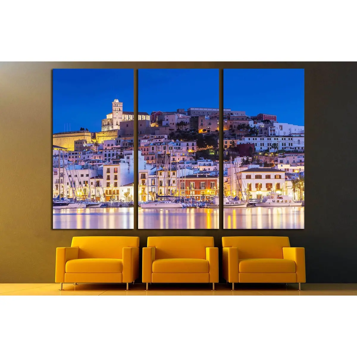 Ibiza Dalt Vila Downtown At Night With Light Reflections In The Water, Ibiza, Spain. №2732 Ready To Hang Canvas Print 5