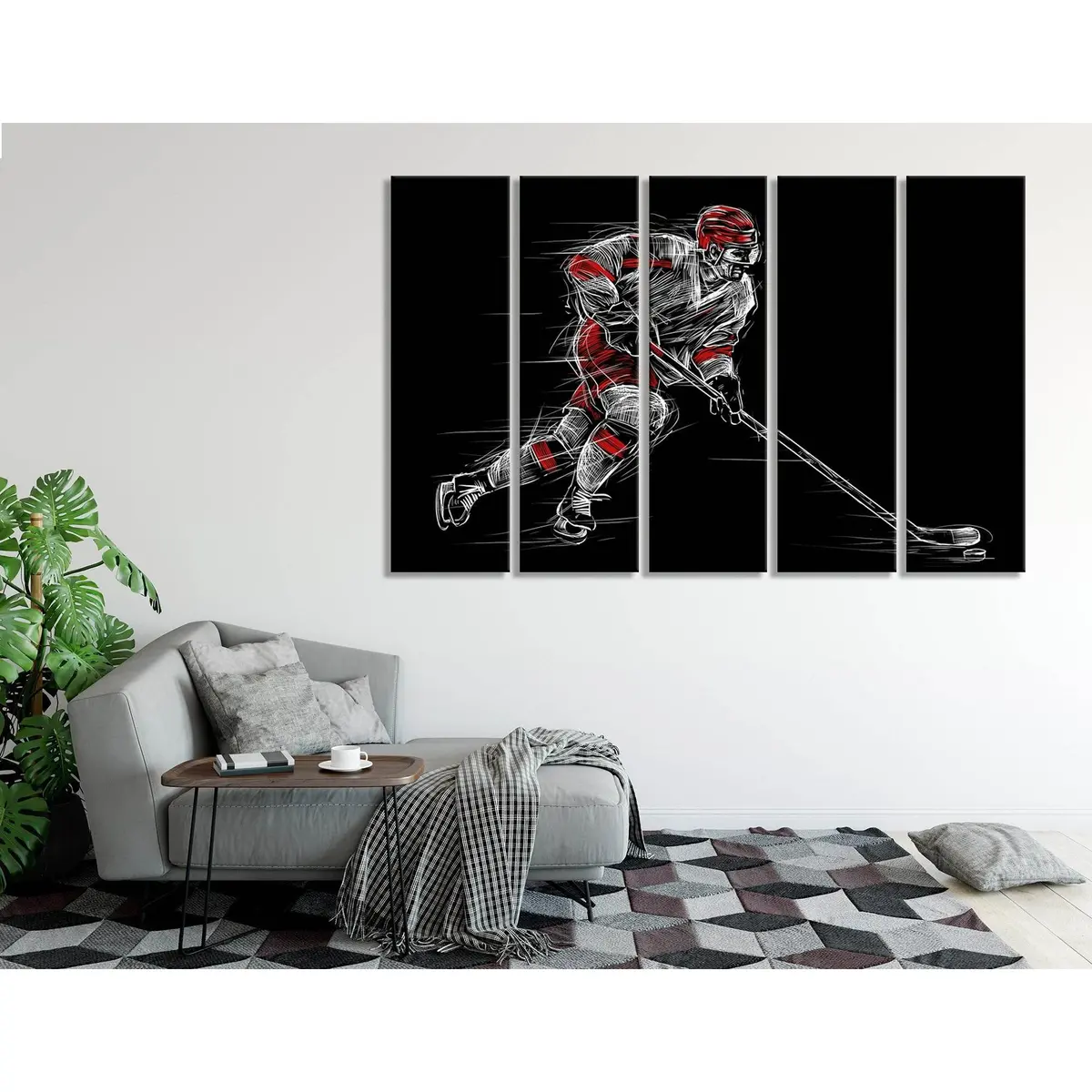 Ready-to-Hang Canvas Print: Bold Ice Hockey Player Portrait on Sleek Black Background - Image 3