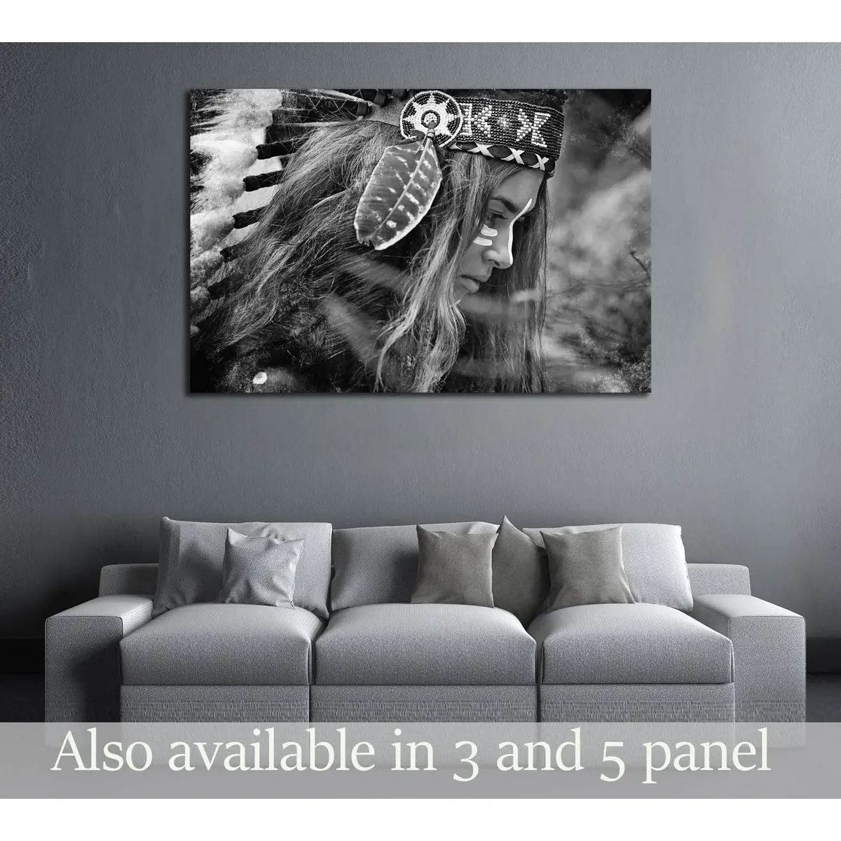 Indian Woman Hunter. Black And White Portrait №2768 Ready To Hang Canvas Print 1