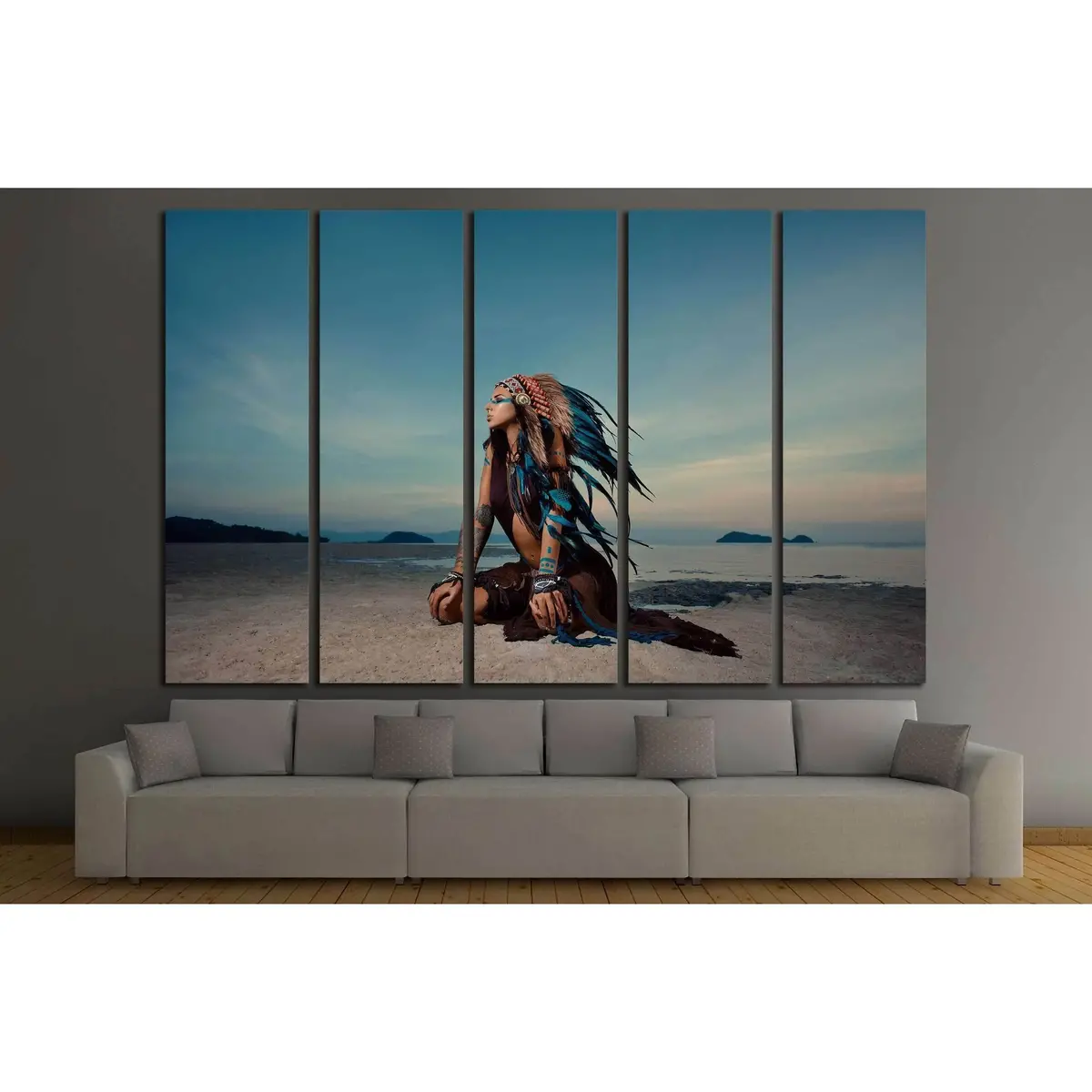 Native American Woman Sunset Portrait Canvas Print — Ready-to-Hang Wall Art with Customizable Text Area - Image 3