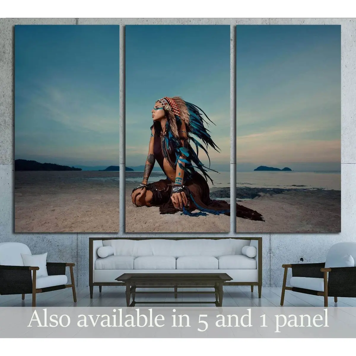 Indian Woman Outdoors At Sunset. Native American Style. Background With Free Text Space №2770 Ready To Hang Canvas Print 5