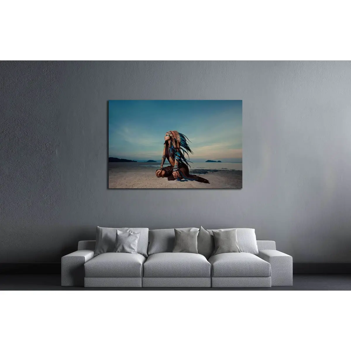 Indian Woman Outdoors At Sunset. Native American Style. Background With Free Text Space №2770 Ready To Hang Canvas Print 3