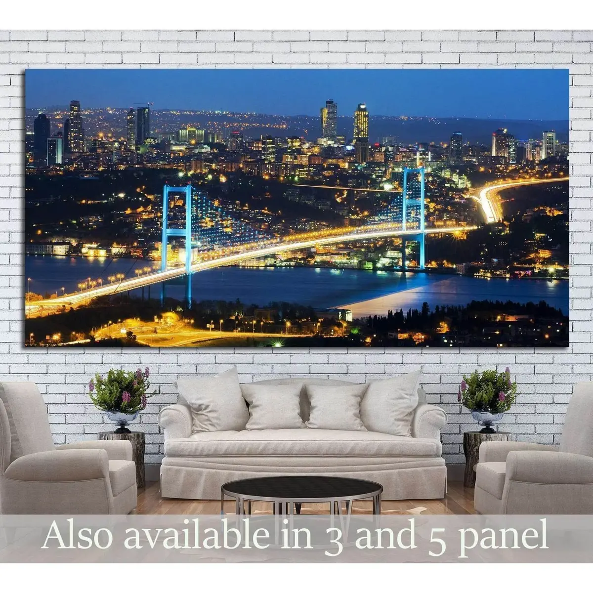 Istanbul Nights, Istanbul Turkey Bosporus Bridge №1260 Ready To Hang Canvas Print 1