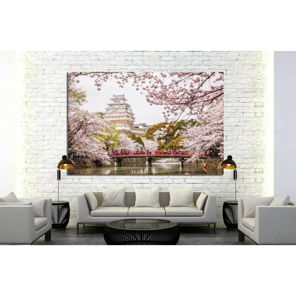 Japan Himeji Castle, White Heron Castle, Sakura Cherry Blossom Season №1808 Ready To Hang Canvas Print 2