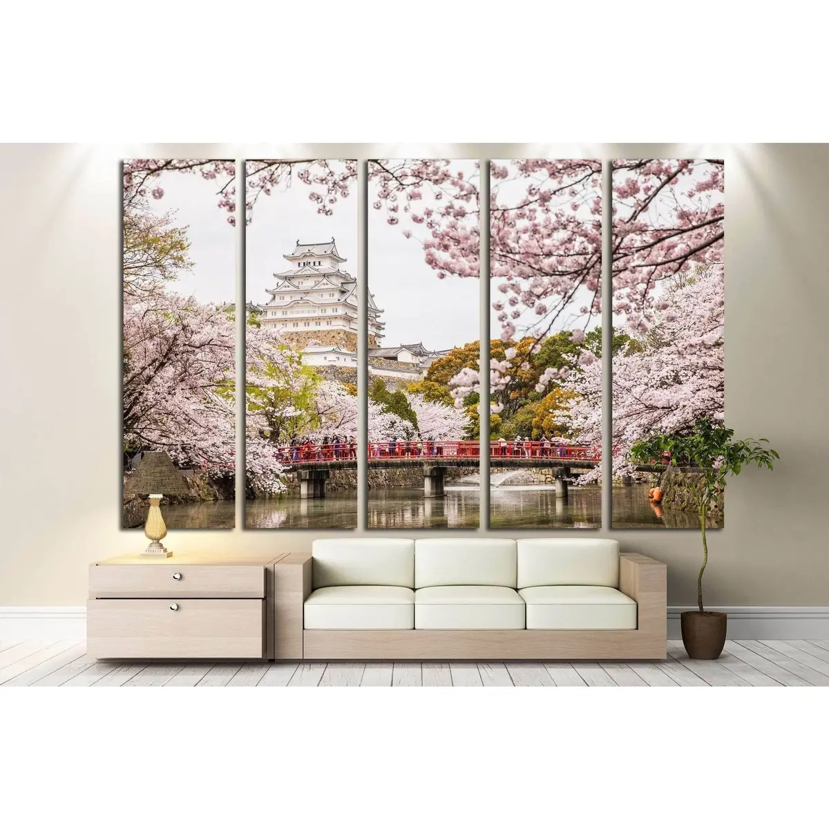 Himeji Castle Japan Canvas Print – Elegant White Heron Castle Amidst Cherry Blossoms, Ready-to-Hang Wall Art - Image 3