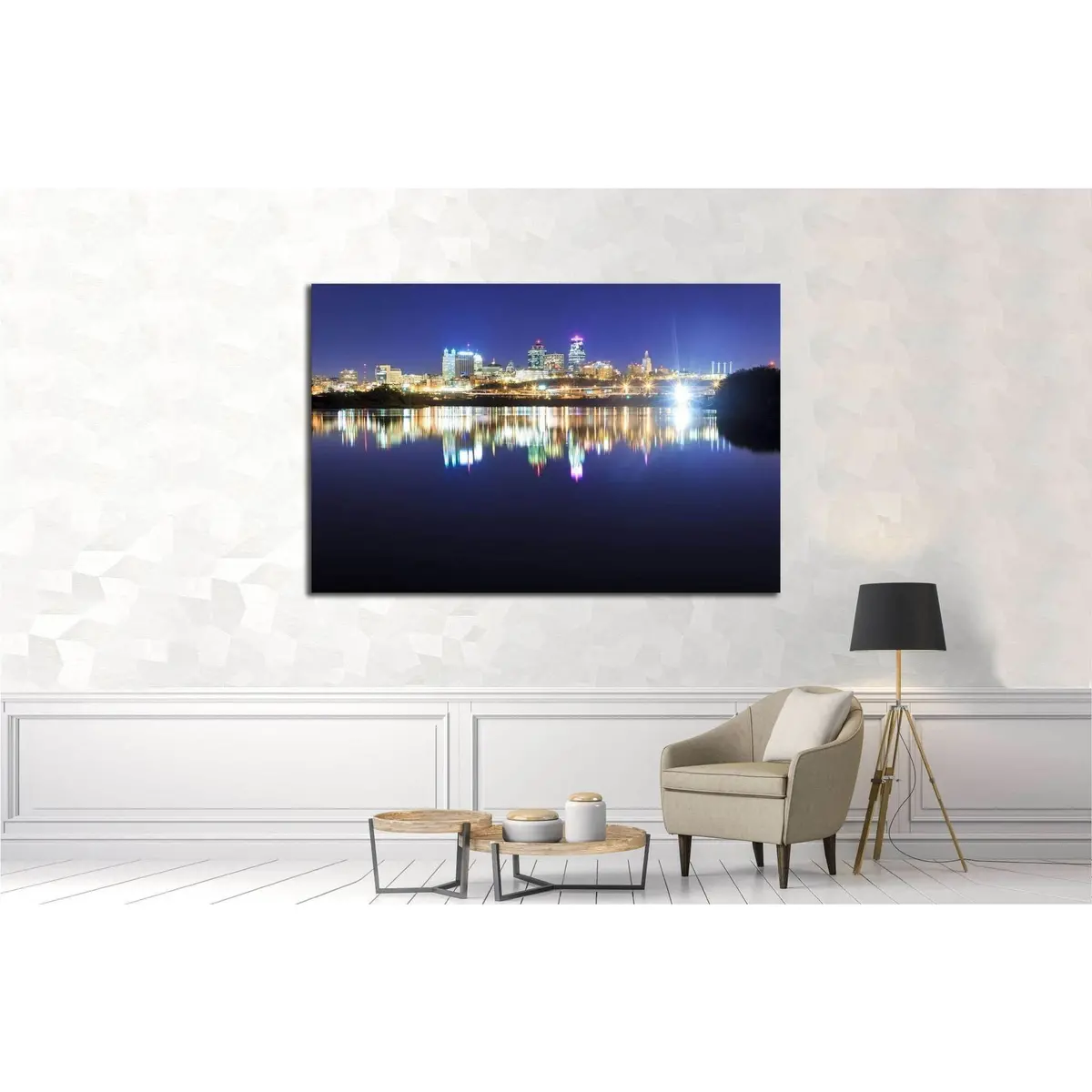 Kansas City Over The Missouri River With Reflections On The Water №1776 Ready To Hang Canvas Print 2