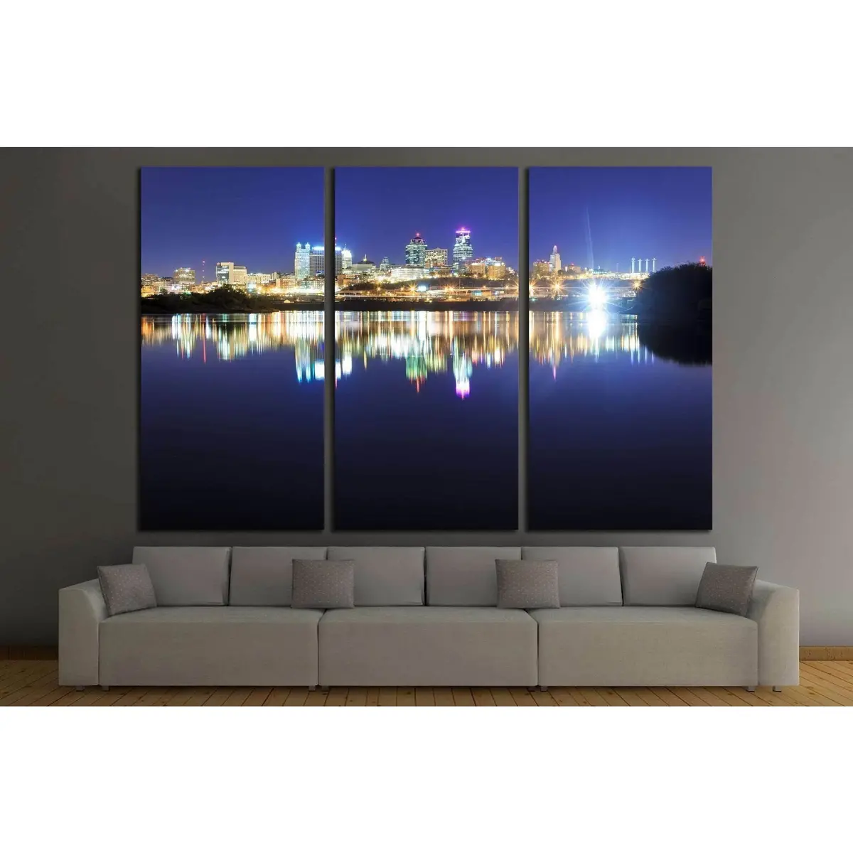 Kansas City Over The Missouri River With Reflections On The Water №1776 Ready To Hang Canvas Print 5